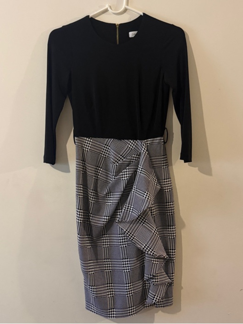 calvin klein dress with quarter sleeve plaid pencil skirt